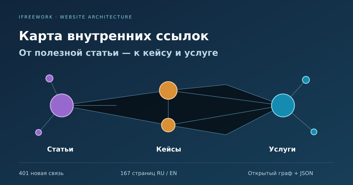 Карта перелинковки: статьи, кейсы и услуги соединены содержательными переходами