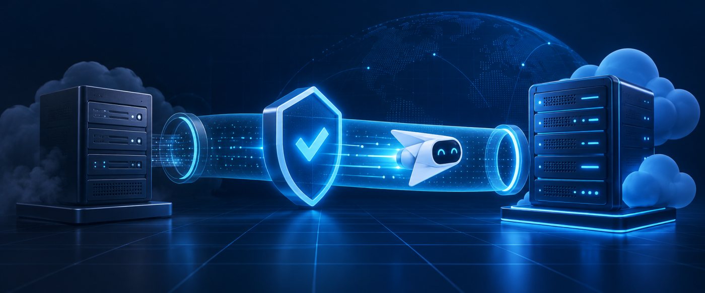 Diagram of a secure Telegram bot transfer from an old server to a new VPS